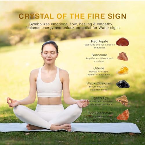 Healing Crystals Gift Set, Zodiac Signs Healing Crystals Stone with Horoscope Box Set, Aries Leo Sagittarius Crystal Healing Stones Gifts Fire Signs