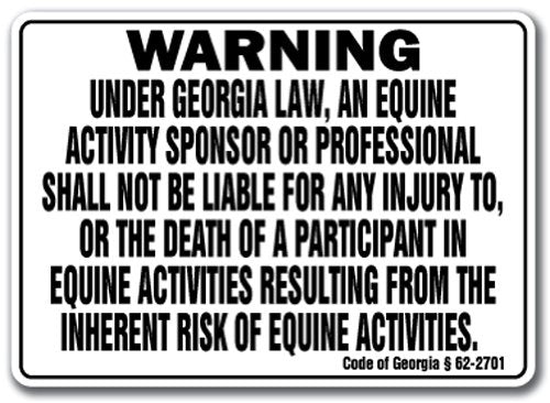 Georgia Equine Sign Activity Liability Warning Statute Horse Farm barn Stable 12" X 18" Aluminum