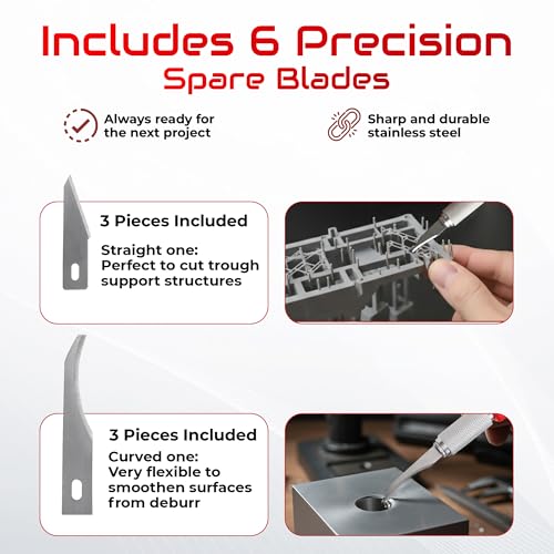 3D Printer Knife Set - Cutting Tool for 3D Printing Post-Processing, Easily Remove Support Structures - Cuts PLA, ABS, PETG, etc. (Complete Knife Set (Includes 6 Replacement Blades) Complete knife set (including 6 spare blades)