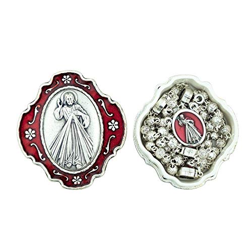 Divine Mercy Rosary with Red Enamel and Decorative Case