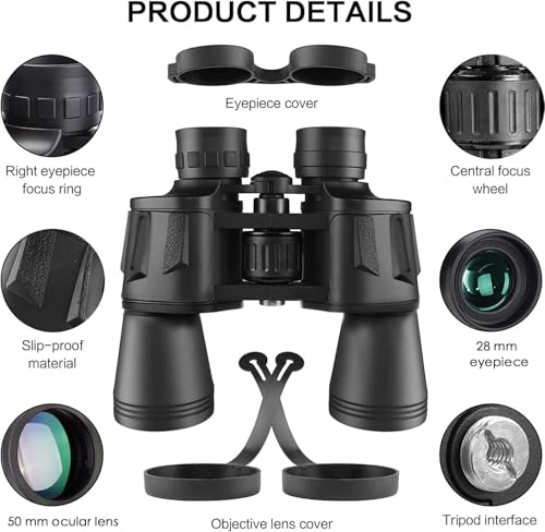 20x50 Binoculars for Adults, High-Powered HD Professional Binoculars with BAK4 Prism and FMC Lens, Waterproof for Bird Watching, Hunting, Travel and Hiking Black