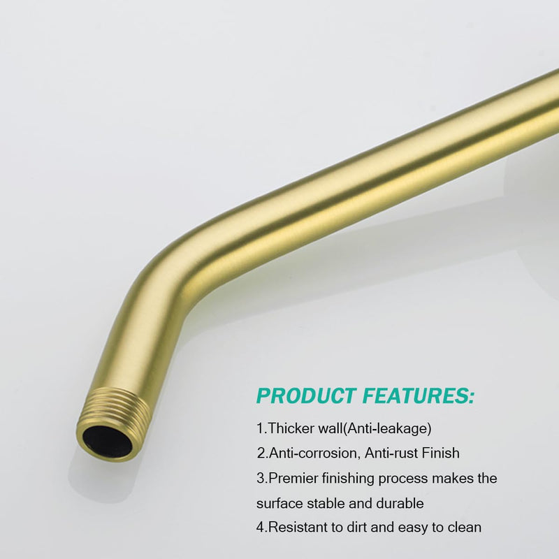 10 Inch Shower Arm with Large Flange,Brushed Gold Wall-Mounted Stainless Steel Shower Pipe Replacement for Fixed and Handheld Shower Heads,SE-RD91018-10BG Round Flange-10″Brushed Gold