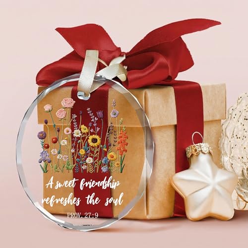 Best Friends Ornaments - Christian Friendship Gifts for Women - Inspirational Religious Bible Verse Proverbs 27:9 - A Sweet Friendship Refreshes The Soul Scripture - Cute Floral Gift for Friend BFF