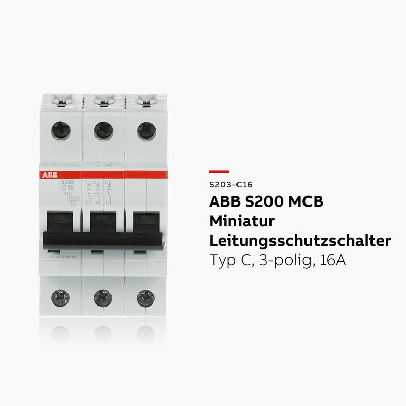 ABB S203-C16 Circuit Breaker 3-Pin 16A Type C | Characteristics C - 6 kA switching capacity - DIN rail mounting - Reliable industrial quality - 2CDS253001R0164 C16