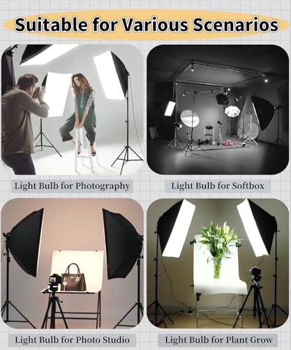 2 Pack LED 85W 2700-6500K Photography Light Bulb E27 Base 2 PCS