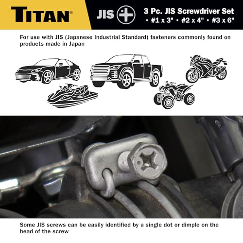 Titan 65885 3-piece JIS screwdriver set with magnetic tips, #1, #2, and #3 Phillips-style screwdrivers