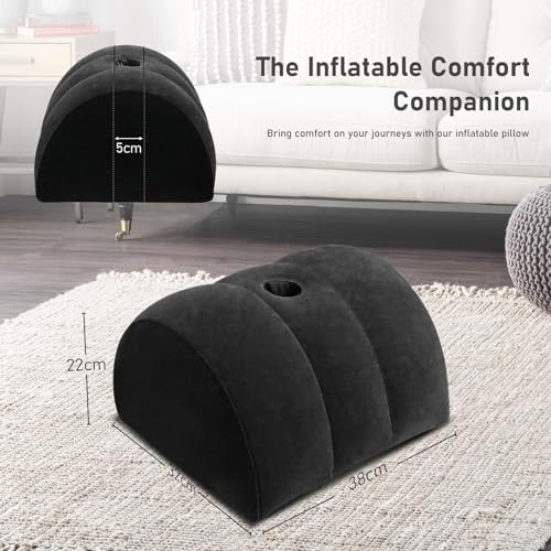 Inflatable Wedge Pillow for Travel & Sleeping - Portable Back,Knee,Leg Position Support Pillow,Ergonomic Arm Wedge Pillow,Camping,Lightweight Bed Sofa Positioner (Black) Black