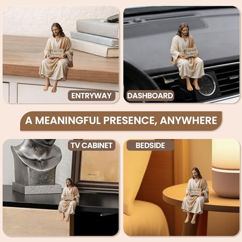 AUOBAG Jesus Desk Figurines for Computer Monitor & Dashboard Decorations, Religious Jesus Figures Decor for Home, I Am with You Always (1PC · Small) 1pc · Small