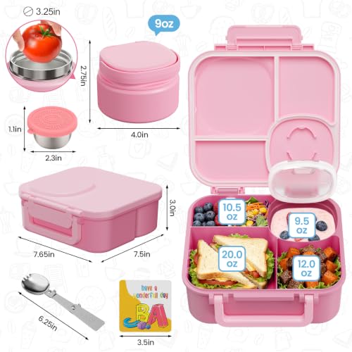 wiwens Kids Bento Lunch Box with Soup Thermo Food Lunch Container for Kid Pink