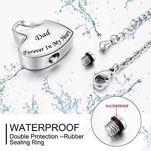 abooxiu Heart Urn Necklaces for Ashes Cremation Necklace for Ashes for Family Stainless Steel Cremation Jewelry - Forever in My Heart Silver-Dad