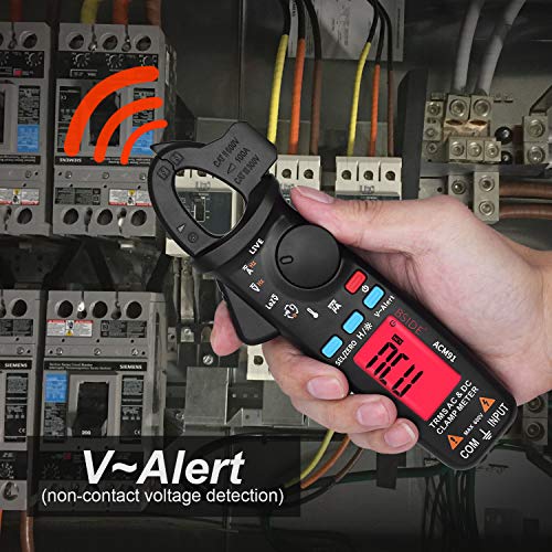 BSIDE black DC clamp meter with digital multimeter display, back clip, clamp jaw, and control buttons