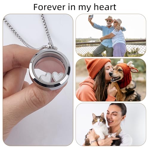 NICENEEDED Pet Fur Memorial Necklace, Dog Ashes Keepsake Necklace, Transparent Glass Circle Small Pet Urn Pendant Memorial Jewelry for Pet