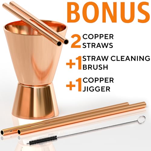 Pair of Benicci Moscow Mule copper mugs, 16 oz solid copper cups with handles, ideal for cocktails and stylish drinking.