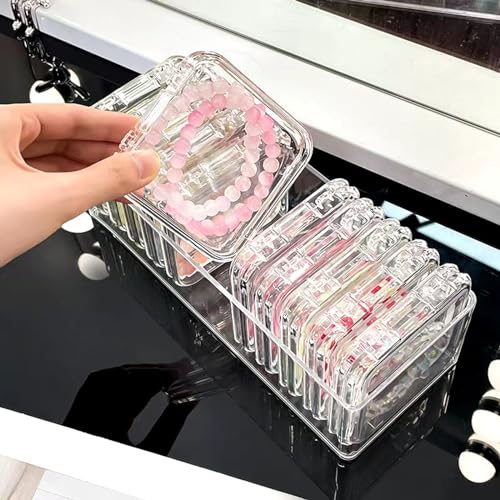 Acrylic jewelry box, crystal storage box, crystal bracelet transparent desktop storage box, portable jewelry box, a long box (9*3.5*2.4 inches) and 12 small boxes (3.4*3.4*0.6 inches).