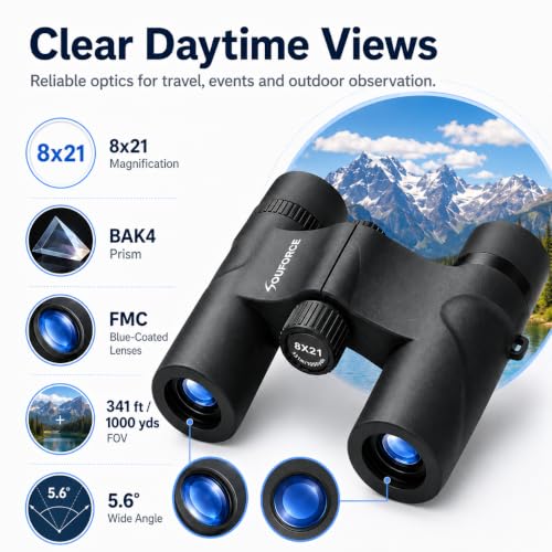 8x21 Compact Binoculars for Adults BAK4 Prism High Powered