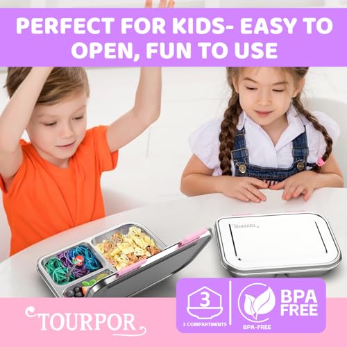 Stainless Steel Bento Box for Kids 1000ml - 3 Compartment Lunch Box for Adults, Leakproof Food Container, BPA-Free Metal Lunch Box with Silicone Seal, Eco-Friendly/Dishwasher Safe (Pink) Pink