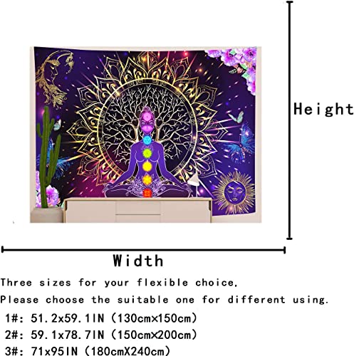 YLPHYLIS Chakra Spiritual Tree of Life Tapestry 59.1x82.7 Inches Hippie Yoga Meditation Moon and Sun for Bedroom Living Room Dorm Home Tapestry YL127 82.7"L x 59.1"W