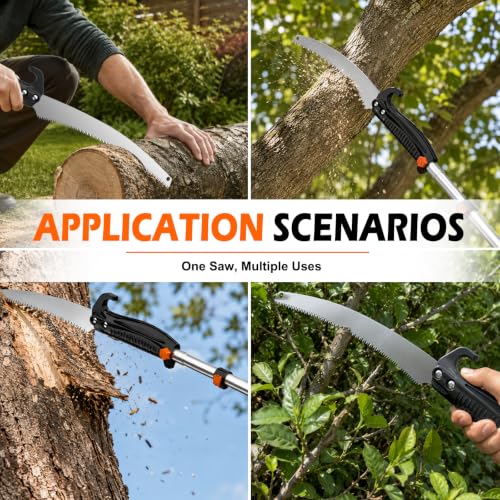 TAIMIGOO 12FT extendable manual pole saw with tree pruner and 3-12FT extension pole for yard trimming