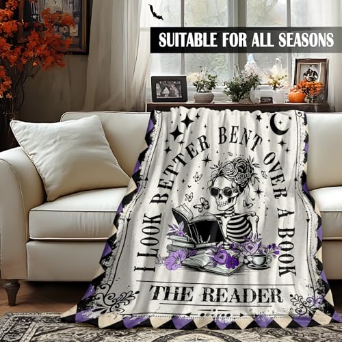 Book Lovers Gifts, Smutty Book Lover Gifts for Women, Reading Blanket 60x80 Skeleton-purple 60"x80"