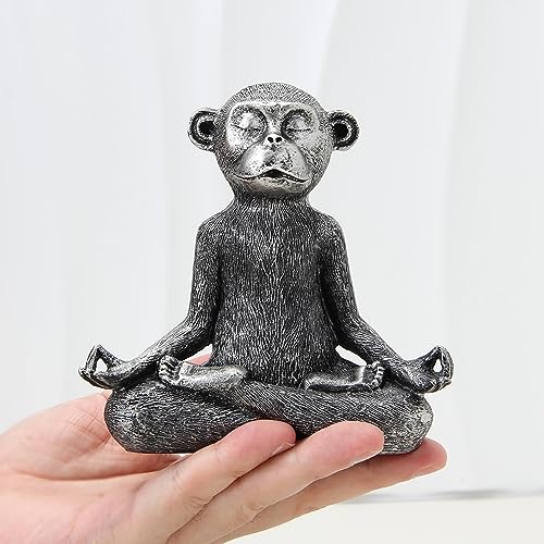 Monkey Meditation Yoga Decor Zen Monkey Statue for Home Office Decoration Silver