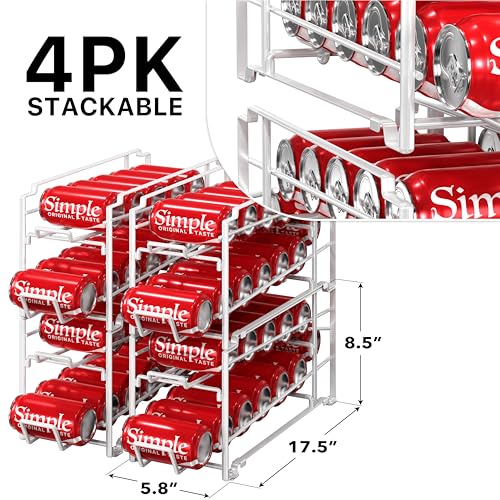 White Simple Houseware 4-pack stacking soda can dispenser organizer with multiple compartments for easy can storage and access.