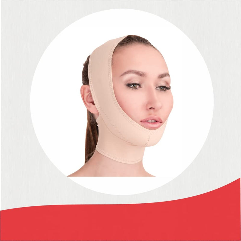 [Australia - AusPower] - Post Surgical Chin Strap Bandage for Women - Neck and Chin Compression Garment Wrap - Face Slimmer, Jowl Tightening (M) Beige Medium (Pack of 1) 