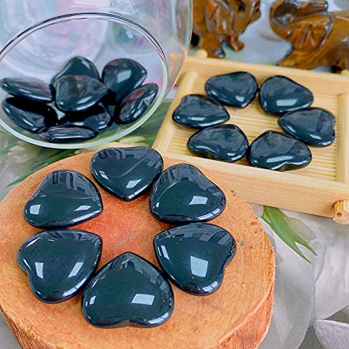 QINJIEJIE 20 PCS Natural Heart Healing Crystals Black Obsidian Stones Bulk