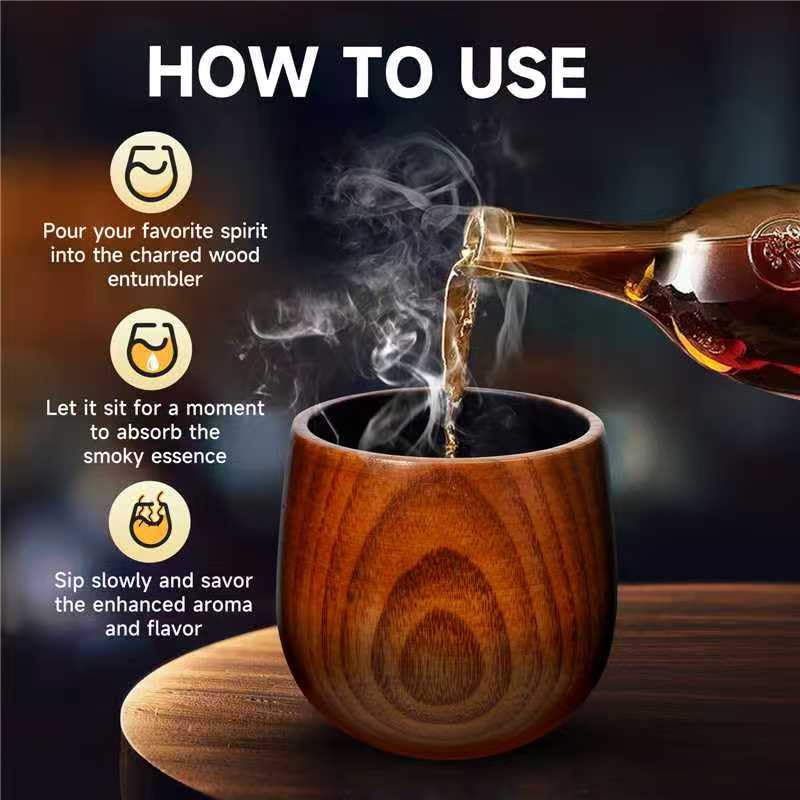 10 oz Charred Wooden Whiskey Glasses 2-Pack, Handcrafted Oak Bourbon Tumblers Old Fashioned Set, Best for Men, Husband, Dad Birthday Christmas Thanksgiving Gift Box