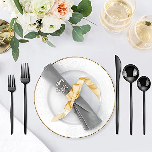 Black Silverware Set, KassKa 20 Pieces Flatware Cutlery Set, Stainless Steel Utensils Set Spoon Fork Knives Set for Home Restaurant and Kitchen, Mirror Polished Finished, Service for 4 Mirror Black 1