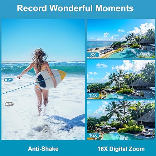 4K 64MP Underwater Camera 16FT Compact Digital Waterproof Camera Floatable Blue