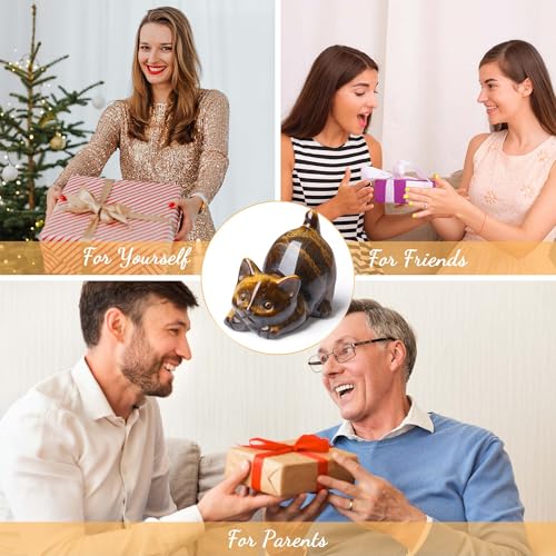 QINJIEJIE Tigers Eye Crystal Cat Ornamnets Cat Gifts for Women Brown - Tiger Eye