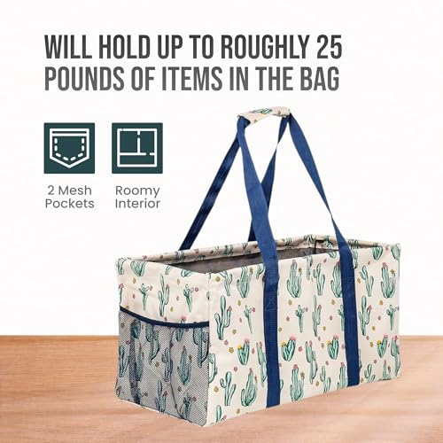 Extra Large Utility Tote Bag - Oversized Collapsible Beach Bag - Cactus Cactus White
