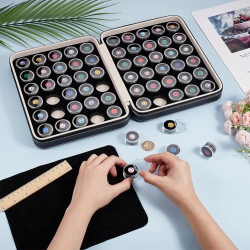 BENECREAT 60 Pcs Closeable Gemstone Collection Storage Box with Foam Insert, 1.2x0.6 Inch Plastic Gem Jars, Display Tray Set for Loose Diamond Collectibles Crystal, Diamond Display Case Black