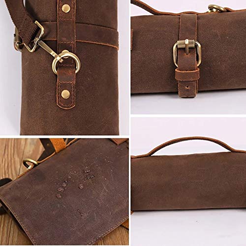 Large Chef’s Knife Roll Bag,Heavy Duty Waxed Canvas Knife Carrier,11 Pockets Kitchen Cooking Tools Storage Case, Easily Carried By Shoulder Strap ForProfessional Chefs,Culinary School Students Brown