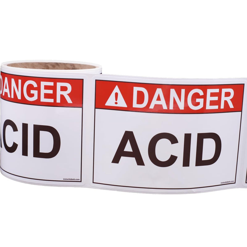 Acid Danger Warning Labels, OSHA Safety Labels, 3.5 x 5 Inch, 25 Labels Per Roll, Essential for Warehouse, Machine and Equipment Safety Signs for Workplace