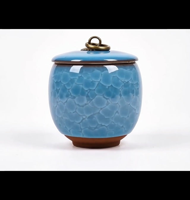 Small Urns for Human Ashes,Ceramic Memorial Mini Ashes Urns,Hold 5.5 Cubic Inches of Ashes,For Human Or Pet Ashes,Beautiful Mini Sharing Funeral Urns with Exquisite Box (Light blue) Light Blue