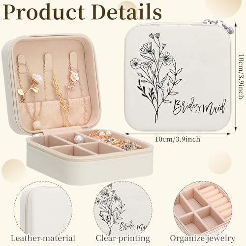 Colingmill 8 Pcs Bridesmaid Proposal Jewelry Box Wildflower Travel White