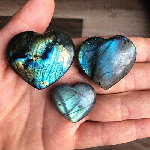 Wixine 1Pcs 40-45mm Crystal Heart Moonstone Polished Labradorite Stone Healing Energy Reiki