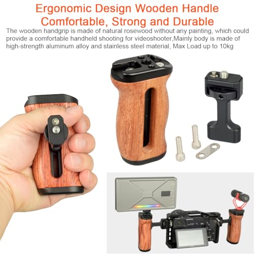 Wooden Camera Cage Side Handle Grip with 1/4" Screw Locating Mount for ARRI, Mini Side Handle for Smartphone Cage Video Rig and Action Camera Cage Compatible with Gopro/Insta360/DJI Osmo