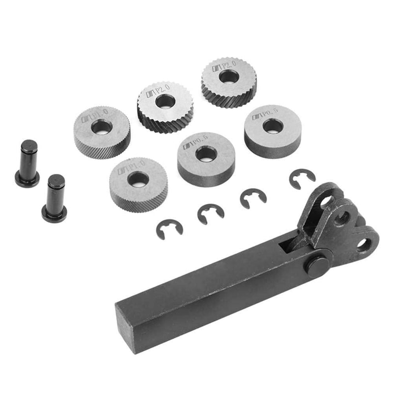 Knurling Tool 7 Pieces Black Steel Knurling 0.5/1/2 mm Diagonal Dual Linear Wheel for Processing Machine Surface Pattern Knurling Tool Set Precision Tools for Metalworking