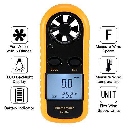 [Australia - AusPower] - Anemometer Handheld, Lightweight air Velocity Measurement Thermometer, Digital LCD Backlight Anemometer, Suitable for Weather, Windsurfing, Kite, Sailing, Surfing, Fishing 