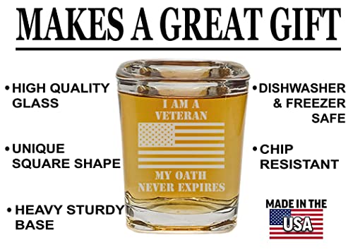 Rogue River Tactical I am a Veteran My Oath Never Expires Square Shot Glass Gift For Military Vet (Pack of 4) 2 Ounces (Pack of 4)