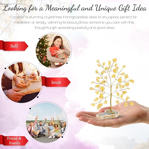 Amethyst & Citrine Crystal Tree of Life, Chakra Tree of Life, Gemstone Tree, Geode Agate Slice Base, Money Tree, Feng Shui Tree Bonsai, Stone Tree Healing Crystal Decoration, Spiritual Gift (Set of 2) Amethyst + Citrine