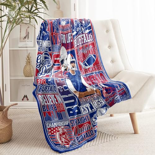 Football Gifts for Men Women, Gifts for Team Fans, Sports Football Blanket for Fans, Blue Football Style Blanket for Sofa Bed Chair 80"x60" 80"x60"
