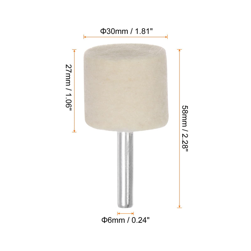 [Australia - AusPower] - QUARKZMAN Wool Felt Mounted Mandrel Points 30 mm Head 1/4 Inch Shank Cylinder Polishing Drill Burrs Felt Polishing Buffing Disc for Rotary Tool Pack of 10 30mm x 27mm 