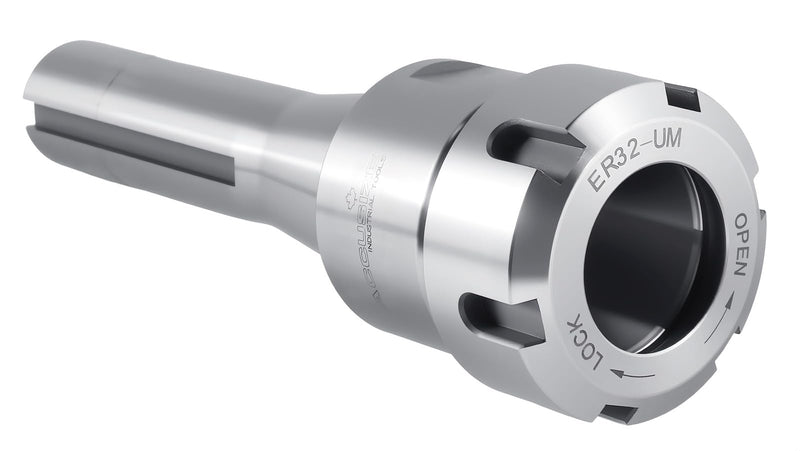 Accusize Industrial Tools R8 Shank Er32 Collet Chuck, Max RPM: 8000 RPM, 7/16''-20 Drawbar End, Max TIR 0.0002'' O.D to I.D. 0223-0232 | Drawbar End 7/16 in-20, Max TIR 0.0002 in O.D to I.D, Slotted Nut, 0.08-0.787 in Capacity R8-ER32
