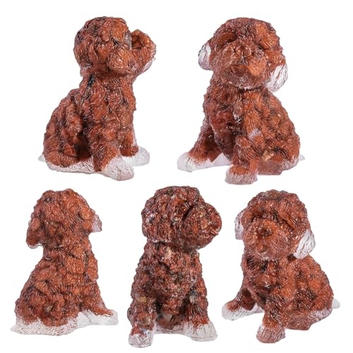 TUMBEELLUWA 2.5 Inch Red Jasper Poodle Figurine Dog Statue for Home Decor