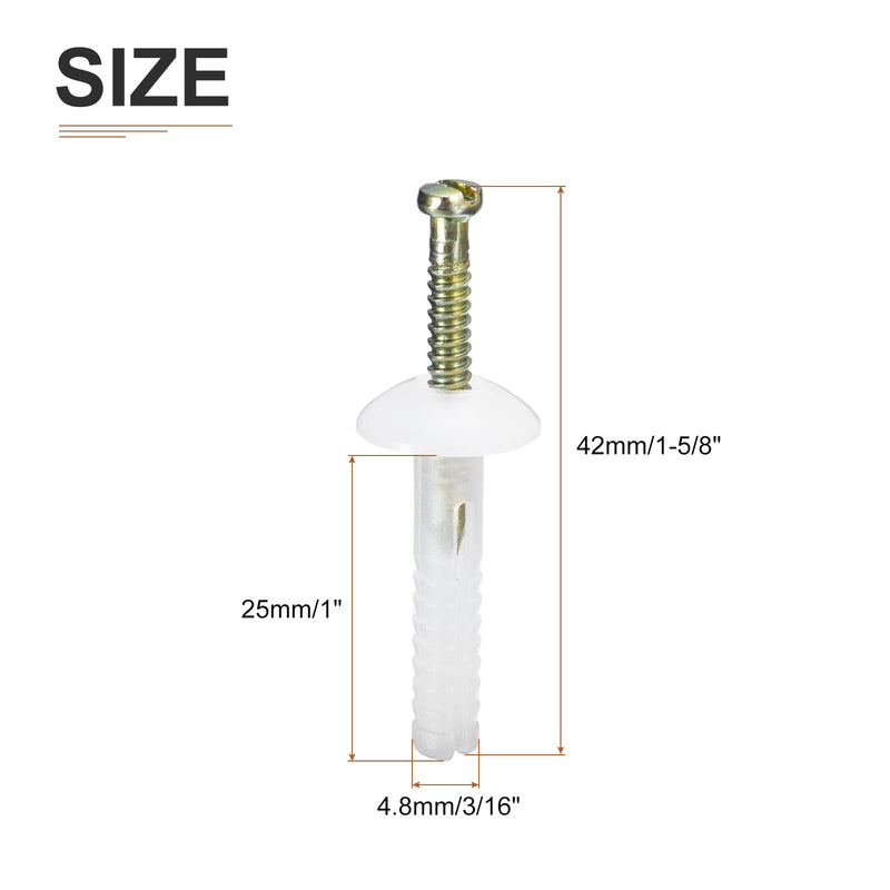 [Australia - AusPower] - 3/16" x 1" (D x L) Mushroom Nail Drive Anchors - 100Pack - Good for Furniture Installation - Steel Zinc Nail Nylon Drywall Rivets - White 3/16" x 1" 100 