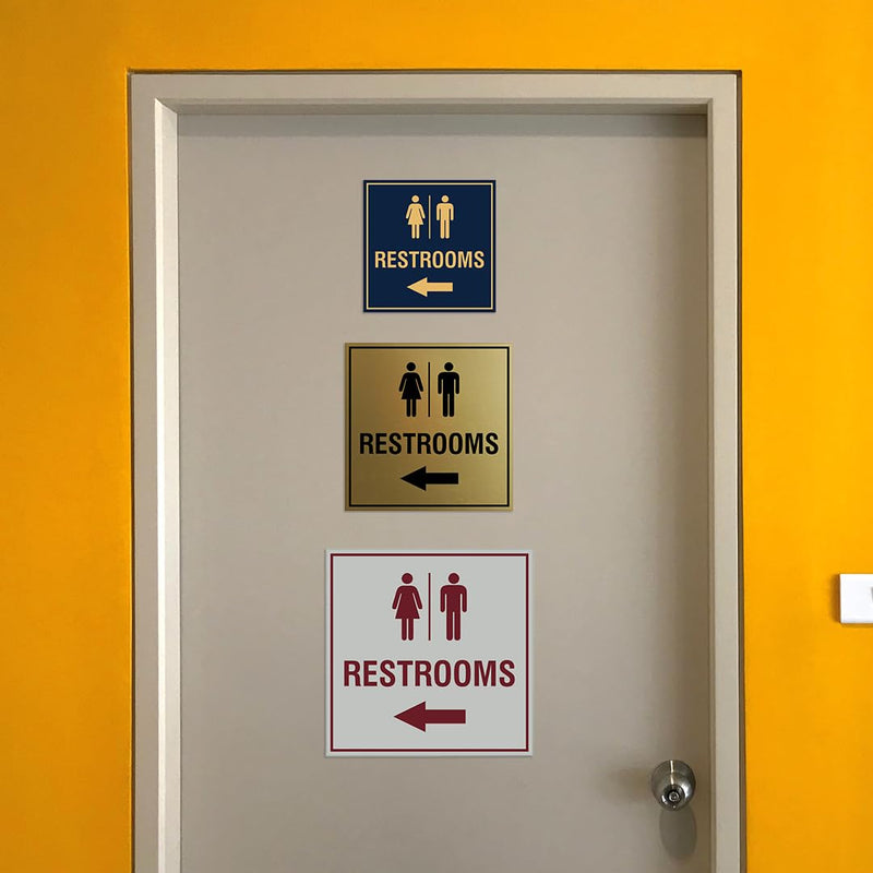 Signs ByLITA Square Restrooms left arrow Sign with Adhesive Tape (Black) - Large (2 Pack) 8 x 8" Large (2 Pack) Black