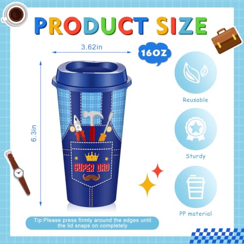 Chuangdi 12 Pcs Fathers Day Dad Gifts Coffee Mugs Bulk Set, 16 oz Reusable Plastic Tumblers with Lids, Happy Fathers Day Party Supplies, Husband Dad Gifts from Daughter Son Wife, 6 Designs 2 Each Retro